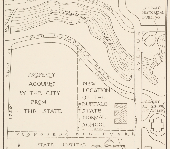 Hand drawn map of new 1300 Elmwood campus