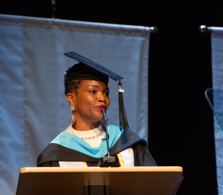 Aitina Fareed-Cooke giving her speech