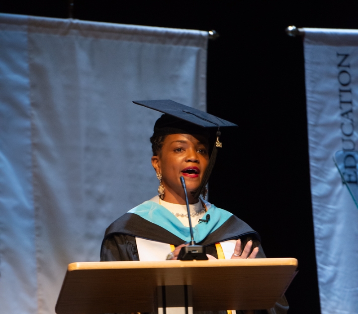 Aitina Fareed-Cooke giving her speech