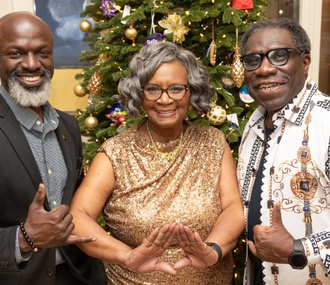 Interim President Bonita Durand with guests at the party