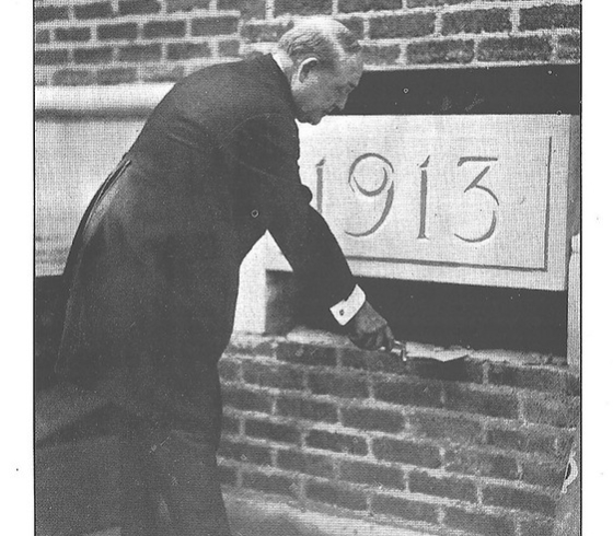 Edward Butler Sr. laying the cornerstone for the new Normal School, 1913