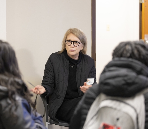 Kathleen Piske speaking with Buffalo State students