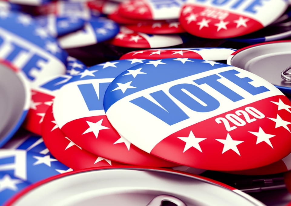 Pile of Vote 2020 buttons