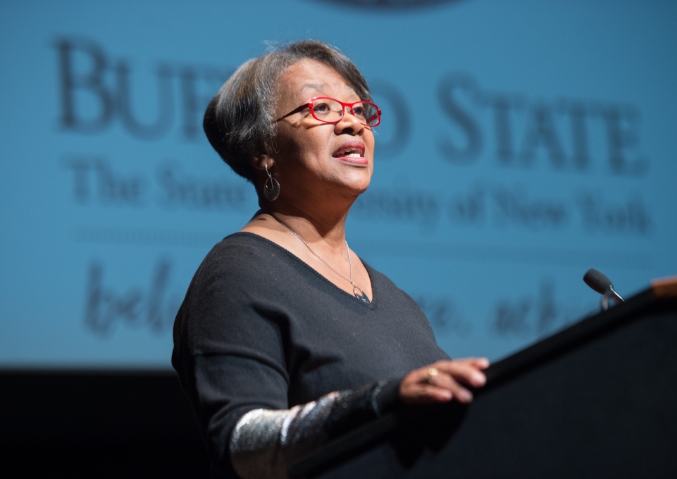 President Conway-Turner speaking at a lectern