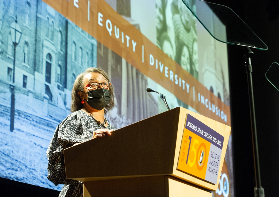 President Conway-Turner delivering her remarks at the 150th celebration