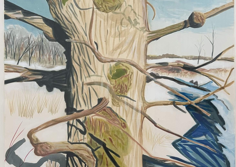 G. Peter Jemison acrylic painting of a tree in winter