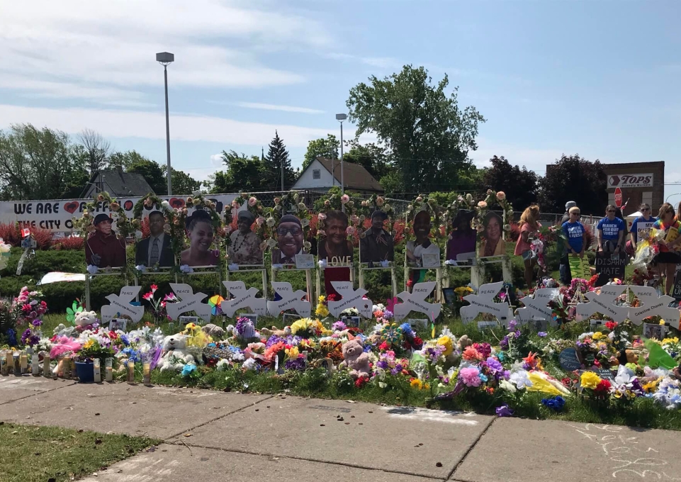 Memorial to the victims outside Tops Market after the May 14 massacre