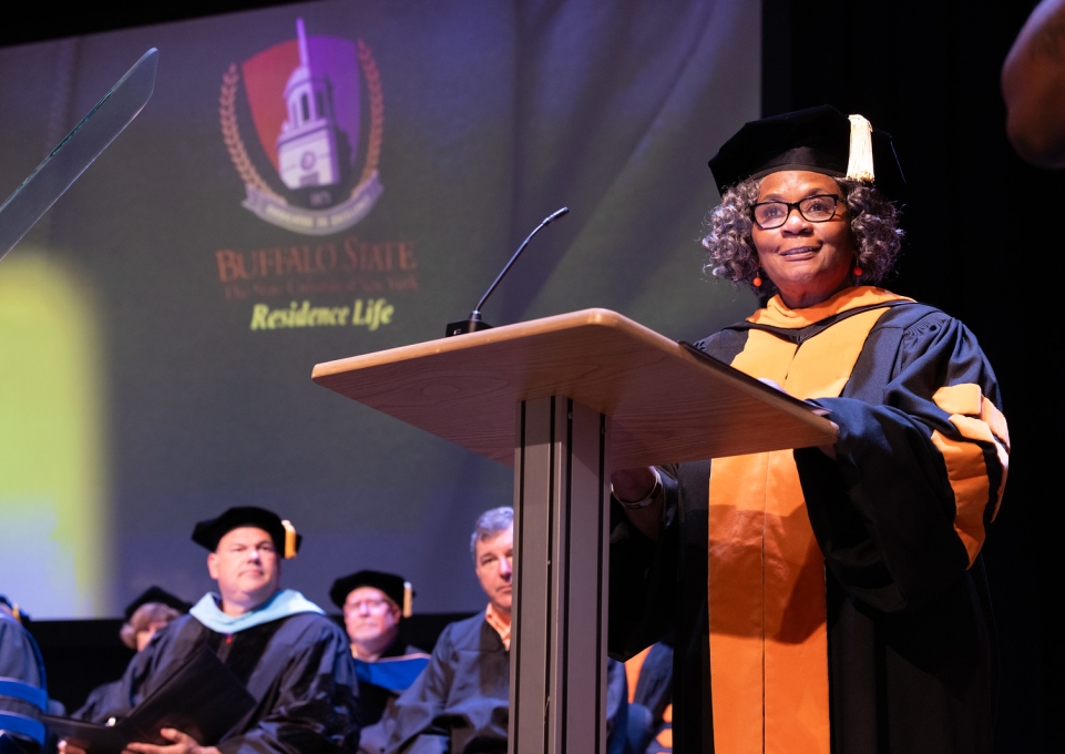 Interim President Durand at the lectern