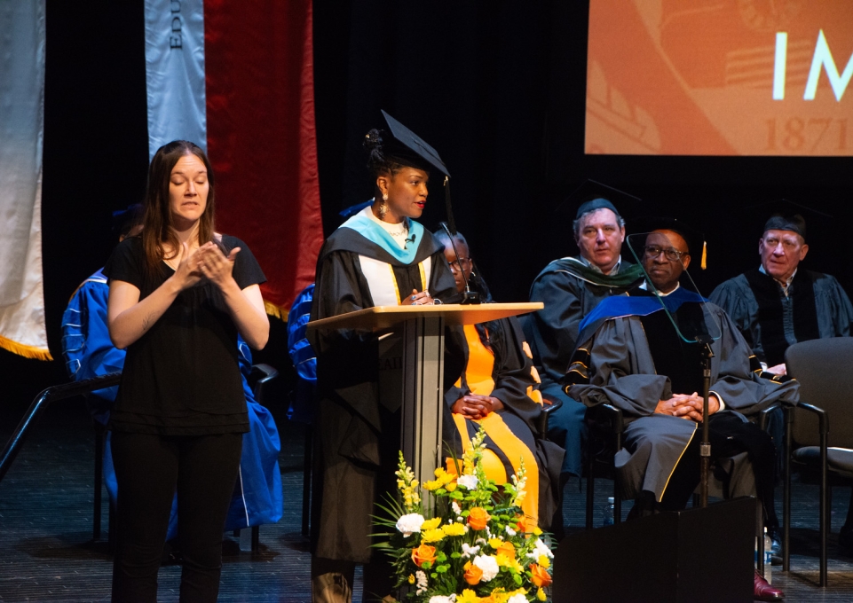 Aitina Fareed-Cooke giving her speech