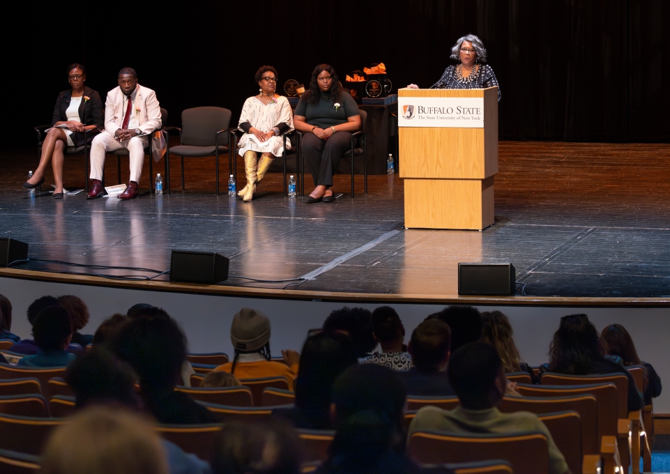Speakers on stage at honors convocation